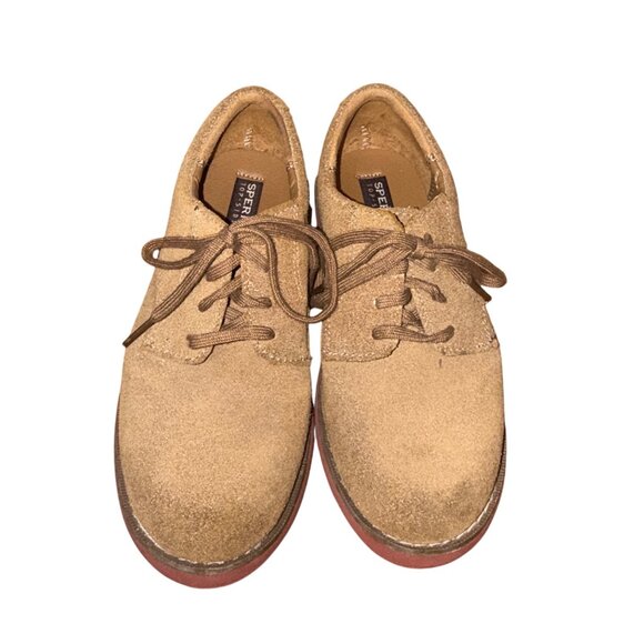 Sperry Top-Sider Tevin 13.5 Boys Tan Suede Lace-Up Shoes With Brown Rubber Sole - Picture 2 of 7